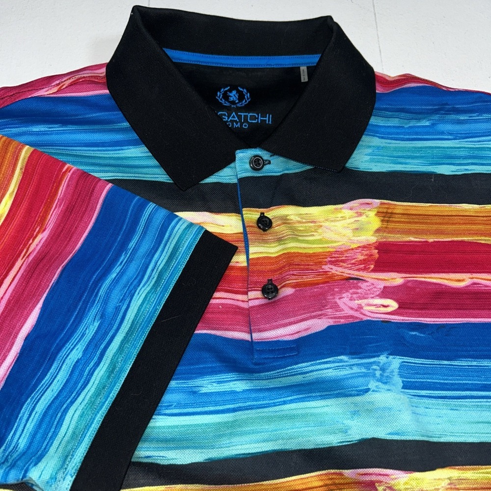 Bugatchi Uomo Polo Shirt Mens Slim Fit XL Multicolor Stripe‎ Mercerized Cotton